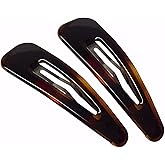 Parcelona French Clic Clac 3 1/4" Tortoise Shell Brown Celluloid No Slip Grip Snap Hair Clips for Women