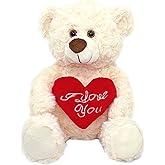 Dreplfn White Plush Teddy Bear with Red Heart I Love You 12” Cute Small Teddy Bear Soft Stuffed Animal Plush Doll for Valentines Wedding Anniversary Birthday Gift for Kids Girls Girlfriend Wife Mom