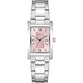 Caravelle by Bulova Ladies' Dress 3-Hand Quartz Watch, Rectangle Case, Roman Numeral, Curved Mineral