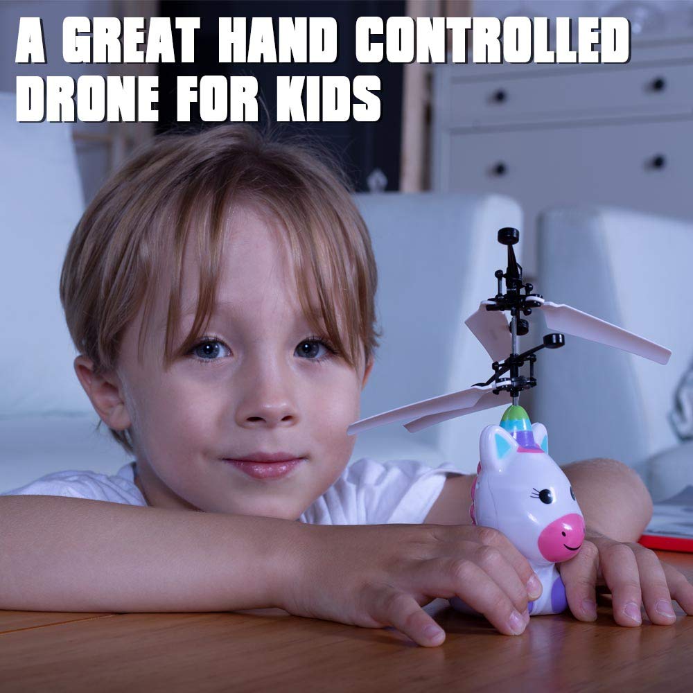 RC Helicopter Rechargeable Mini LED Light Up Infrared Induction Drone Flying Toys - Unicorn RC Toy Drone for Kids Boys Girls Indoor Games by PALA PERRA