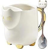Yuwu 17oz Cat Mug with Tea Bag Holder & Spoon – Cute Ceramic kitty Coffee Cup Gift for Cat Lovers, Women, Girls – Tea Mug for Birthday, Christmas, Valentine’s Day (white)