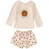 MODNTOGA Baby Boy Girl Swimwear 2Pcs Long Sleeve Swim Bathing Suit Set Toddler Kids Funny Sun Graphic Swimsuits Beach Wear