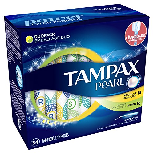 Tampax Regular/Super Absorbency Pearl Plastic Tampons Duo Pack, 34 Count