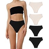 Ziboola Women's Cotton Underwear High Waisted Cheeky Coverage High Cut Soft Breathable Cotton Briefs Plus Size 4 Pack
