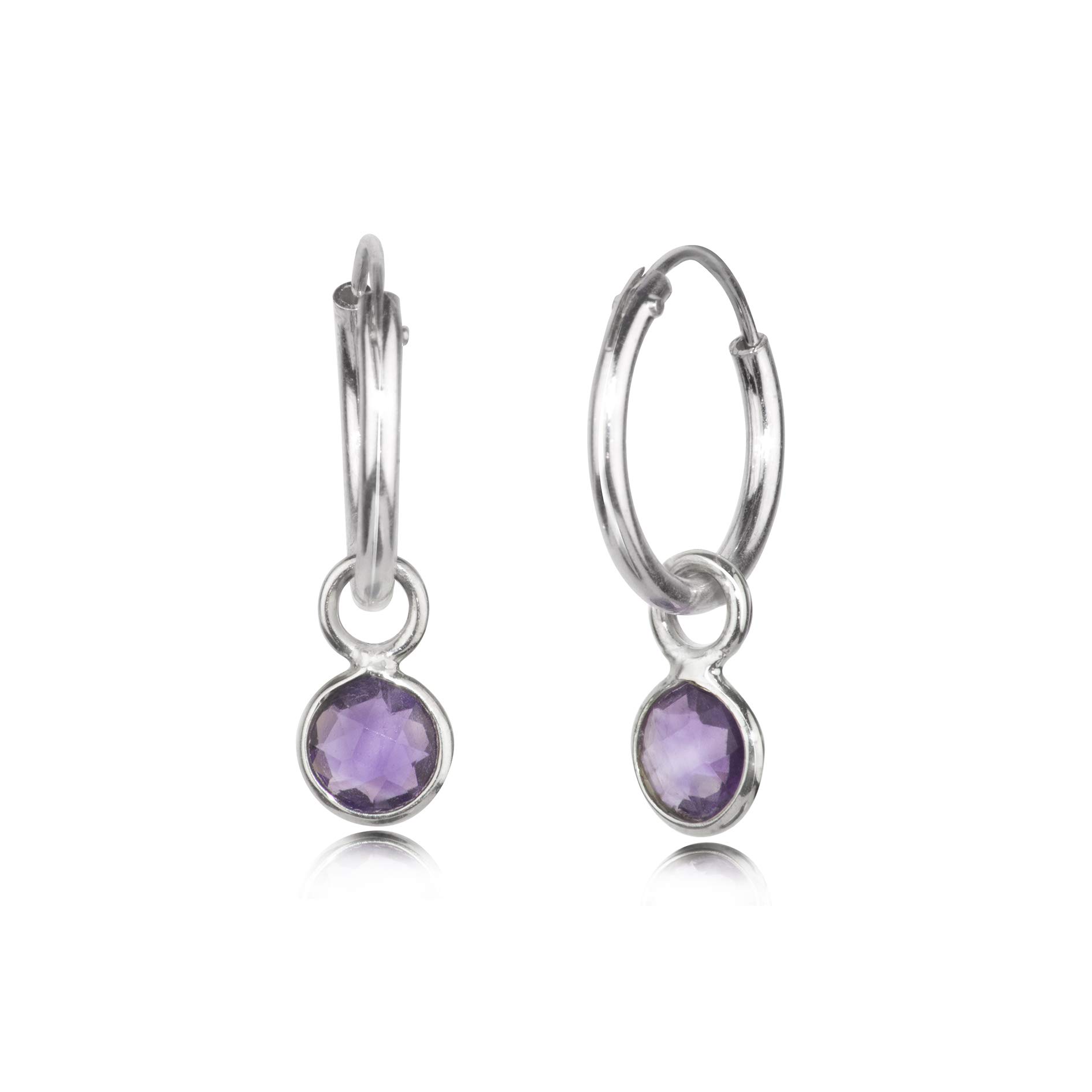Sleeper Hoops in Nickel-Free 925 Sterling Silver with Amethyst Charm