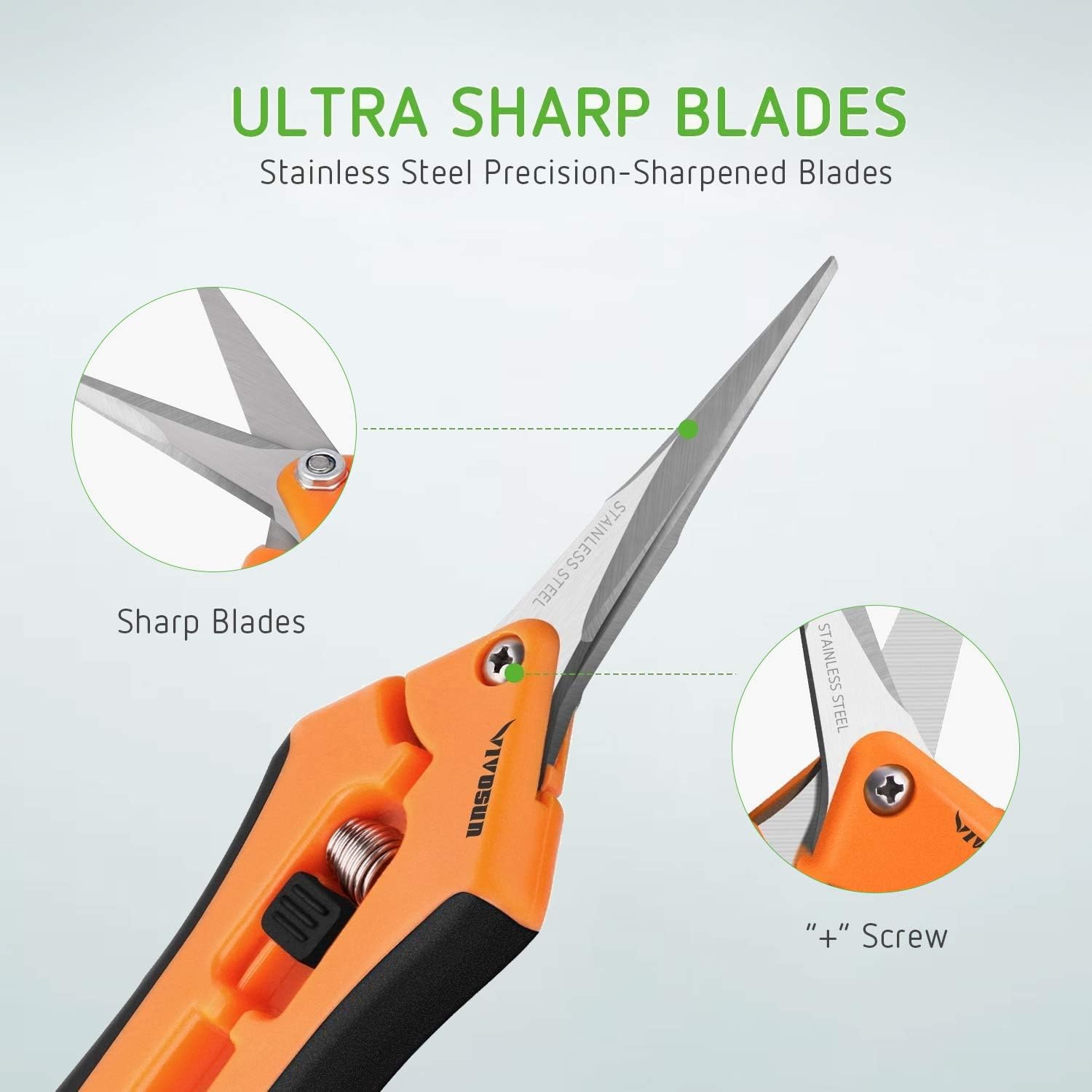 VIVOSUN 6.5 Inch Gardening Hand Pruner Pruning Shear with Straight Stainless Steel Blades Orange : Garden & Outdoor