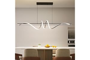 MIKERU Black Chandelier, Modern Ceiling Spiral Pendant Light Fixtures Hanging, LED Color Temperature and Height Adjustable Chandeliers for Dining Room, Living Room, Bedroom, Kitchen, Island 47IN