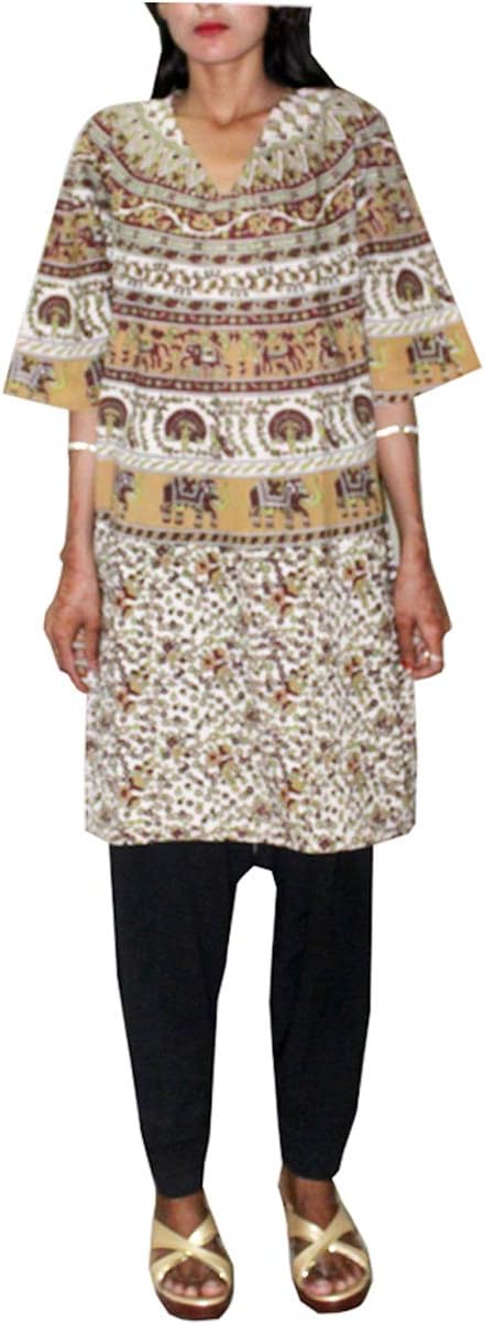 Indian Women's Long Top Tunic Girl's Fashion Kurti Multi Color Animal Print Plus Size