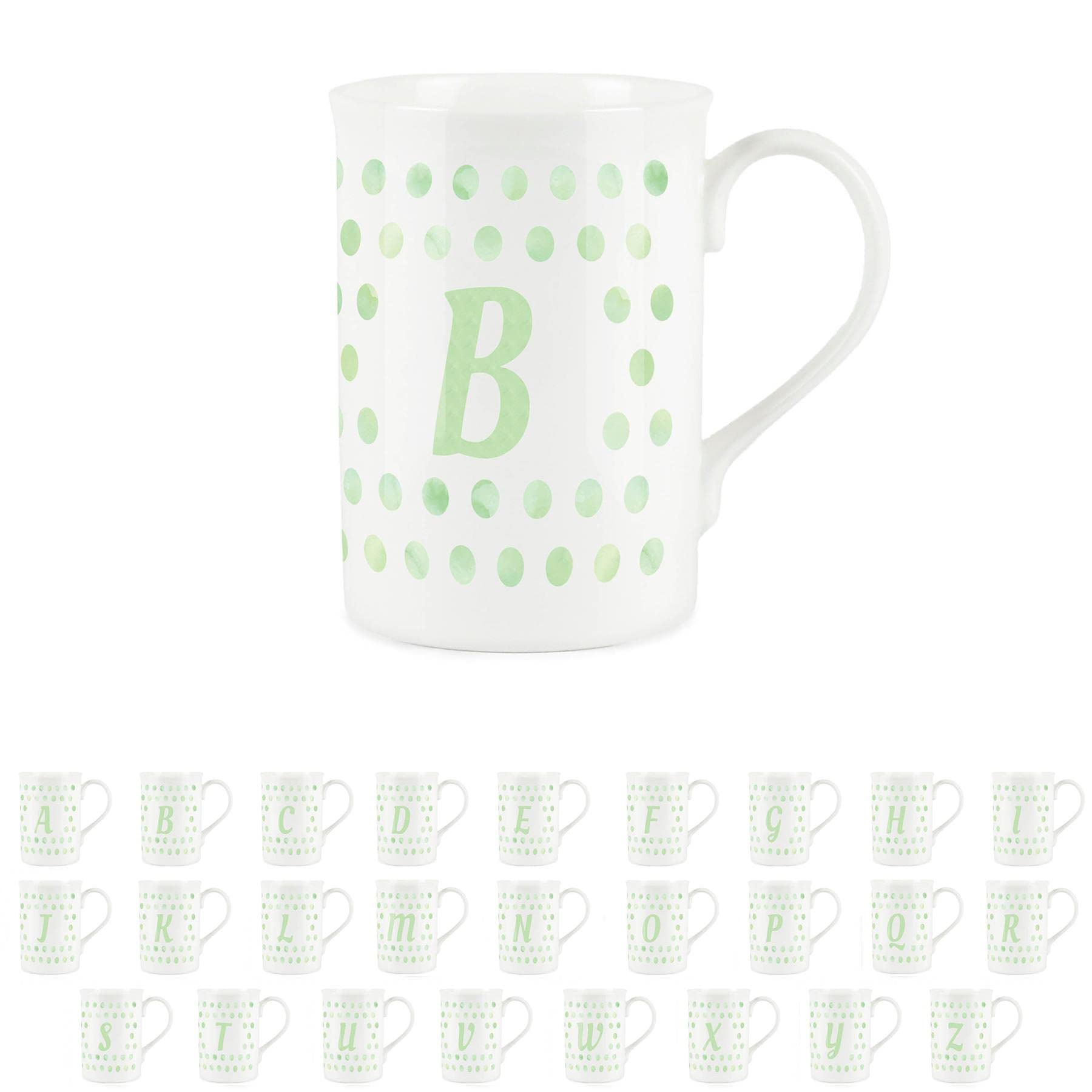 Purely Home Green Polka Dots Spots Letter B Mug - Fine Bone China Alphabet Initials Gift/Present Mug