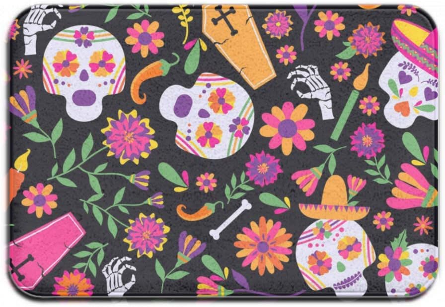 amiuhoun Door Mat, Dia De Los Muertos 19.8" x 31.5" inch Durable Large Heavy Duty Front Outdoor Rug, Non-Slip Welcome Doormat for Entry
