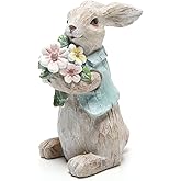 Hodao Easter Bunny Decorations Spring Home Decor Bunny Figurines Gift (Spring Gray Rabbit)