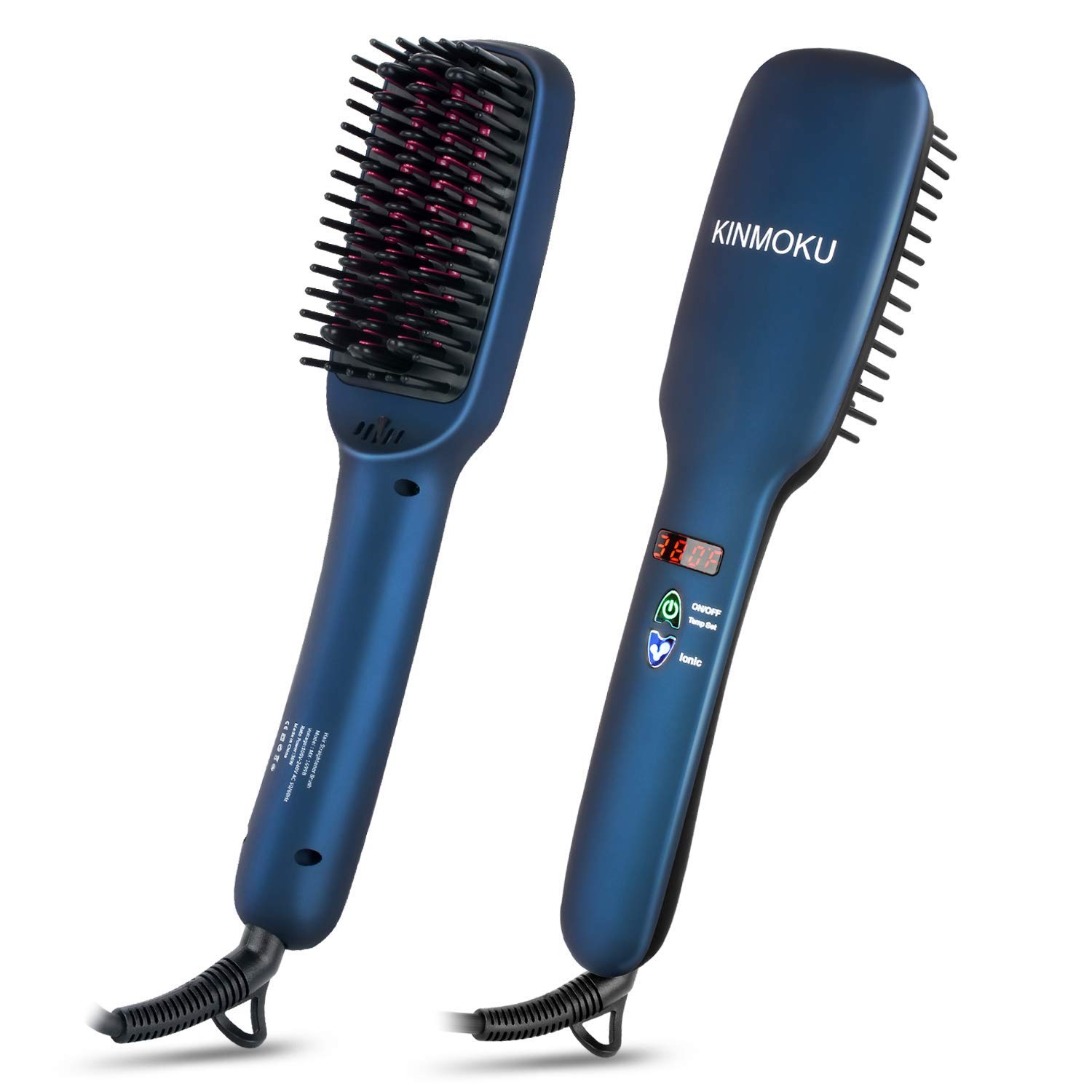 KINMOKU Hair Straightening Brush - Hair Straightener Brush Hair Straightener Ceramic MCH Faster Heating, Dual Voltage Hair Straightener Ionic Anti Scald Auto Off Travel Hair Straightener