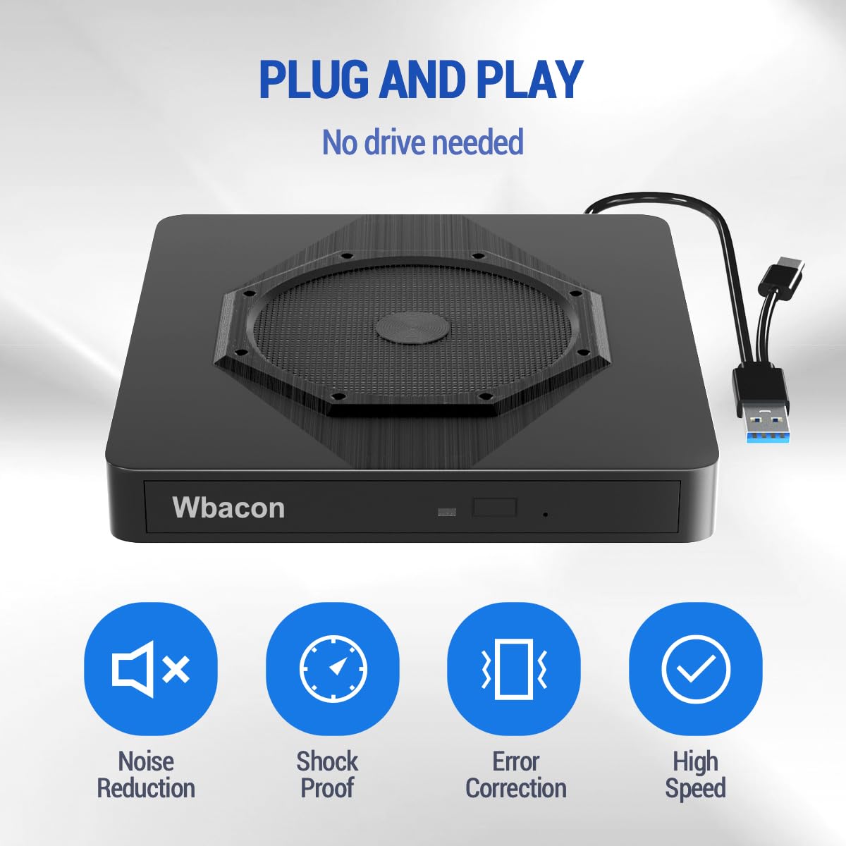 External CD/DVD Drive for Laptop, USB 3.0 & Type-C Portable CD DVD Burner, CD ROM +/-RW External DVD CD Drive, DVD Player for Laptop Compatible with Desktop, PC, Windows, Linux, Mac OS, Apple