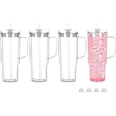 Maucircol 40 Oz Acrylic Snowglobe Tumbler with Handle, 4 Pack Pre-Drilled Double Wall Acrylic Clear Cup Tumbler for Glitter Snow Globe Diy