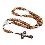 Wood Beads Rosary Necklace Handmade Natural Wooden