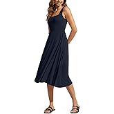 ODODOS Square Neck Midi Dress with Pockets for Women Summer Casual Sleeveless Sundress Flare Tank Dress