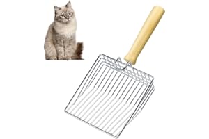 Cat Litter Scoop,Stainless Steel Durable Wooden Handle,Solid Durable Kitty Litter Scoop Easy to Scoop,Metal Garbage Shovel Po