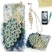 Mavis's Diary iPhone SE Case, iPhone 5S Case, iPhone 5 Case 3D Handmade Bling Crystal Luxury Blue Peacock with Fashion Feather Shiny Sparkly Cover & Colorful Dust Plug & Pen & Screen Protector