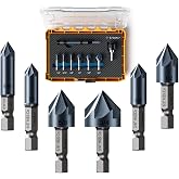 Crosstar 8Pcs Cobalt Countersink Drill Bit Set, 1/4"-3/4", 1/4" Hex Shank | TiAlN Coated, with Center Punch &amp; Quick-Change Adapter, Storage Case, 82&deg; 5 Flutes Design, for Hard Metal, Stainless Steel