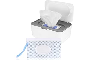 FULUSHOUXI Wet Wipes Dispenser Box, Napkin Storage Holder Container Box, Dustproof Toilet Tissue Paper Box with Lid, Baby Wipes Dispenser for Home Office Desk, with a Mask Storage Organizer Case Box (Grey)