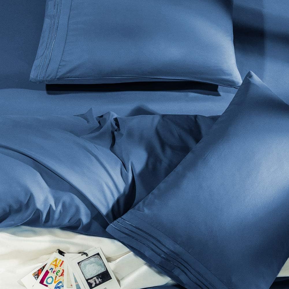 SONORO KATE Bed Sheet Set Super Soft Microfiber 1800 Thread Count Luxury Egyptian Sheets Fit 18-24 Inch Deep Pocket Mattress Wrinkle and Hypoallergenic-6 Piece (Navy Blue, Queen): Home & Kitchen