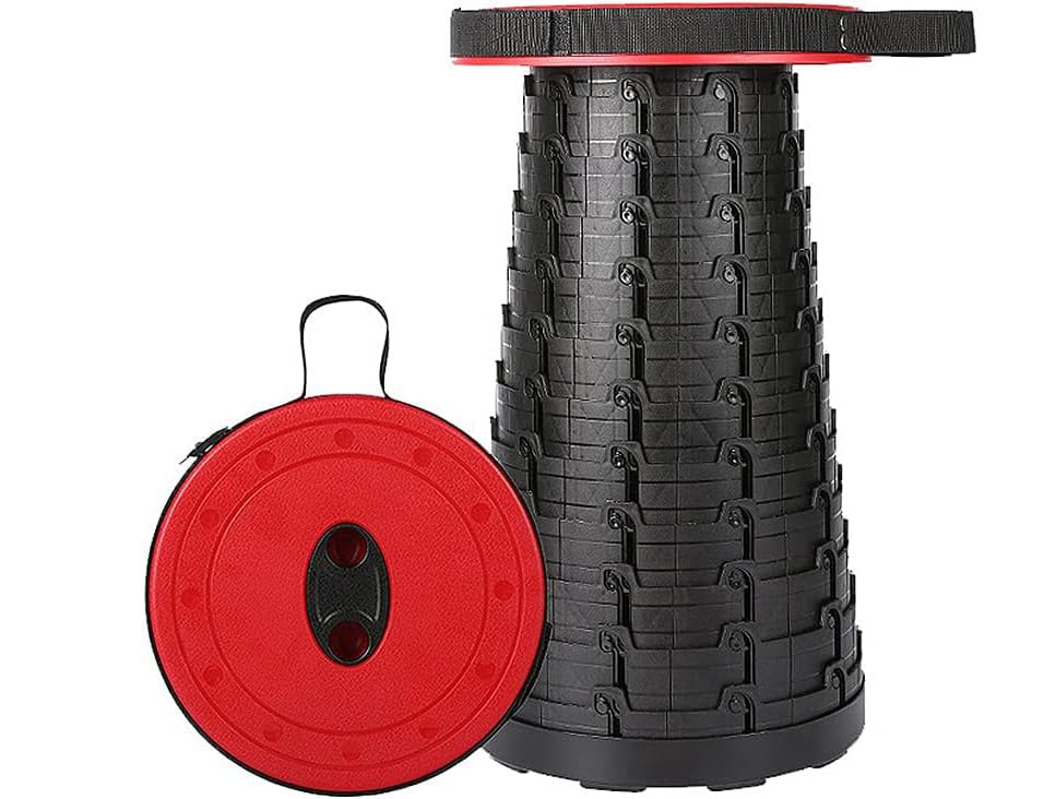 Portable Telescopic Stool - Lightweight Yet More Sturdy with Load Capacity 396 LB, Retractable Plastic Foldable Collapsible Stool for Camping Fishing Hiking BBQ -2nd Generation Folding Stool (Red)