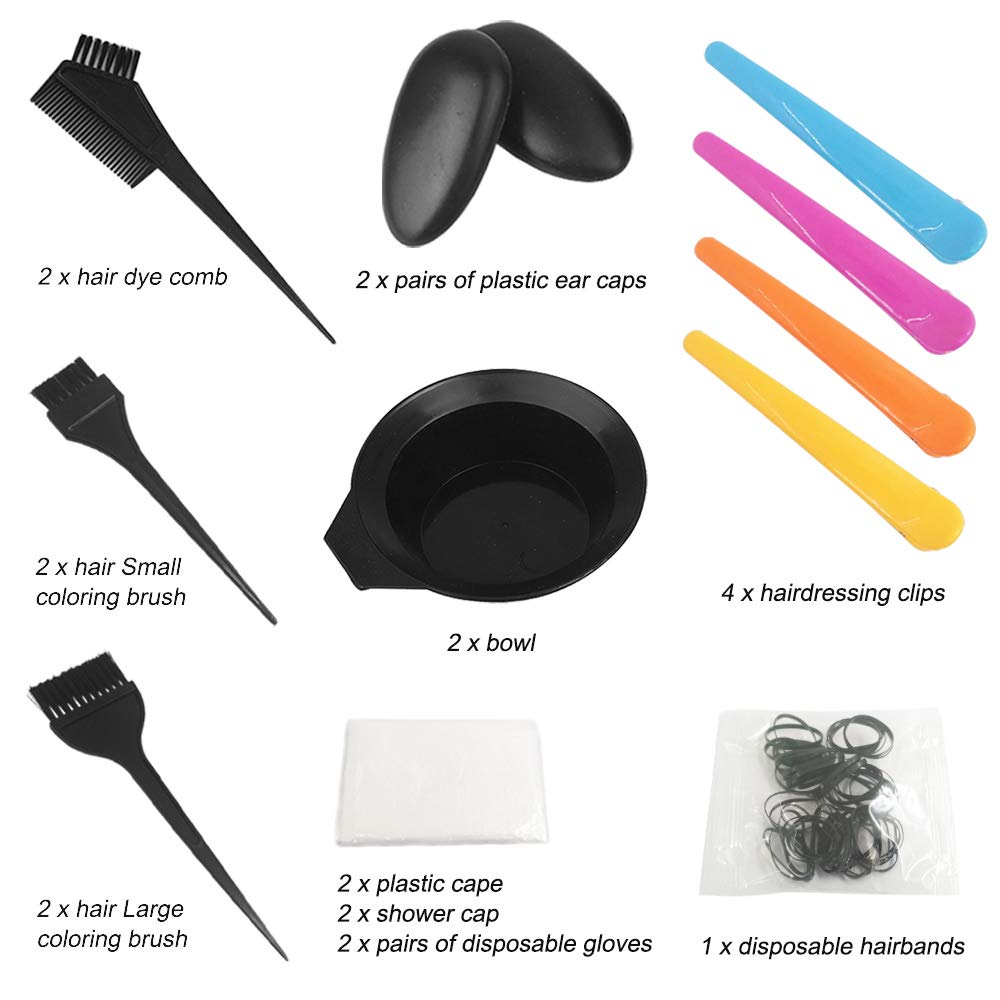 21 Packs Hair Dye Coloring Kit, Sonku Dye Brush Comb Mixing Bowl Ear Caps Shower Cap Apron Sectioning Clips and Hairbands for DIY Salon Hair Dye Tool : Beauty