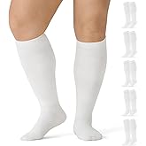 Saniripple 5 pairs Plus Size Compression Socks for Women Men 15-20 mmHg Wide Calf Knee High Support Circulation Socks