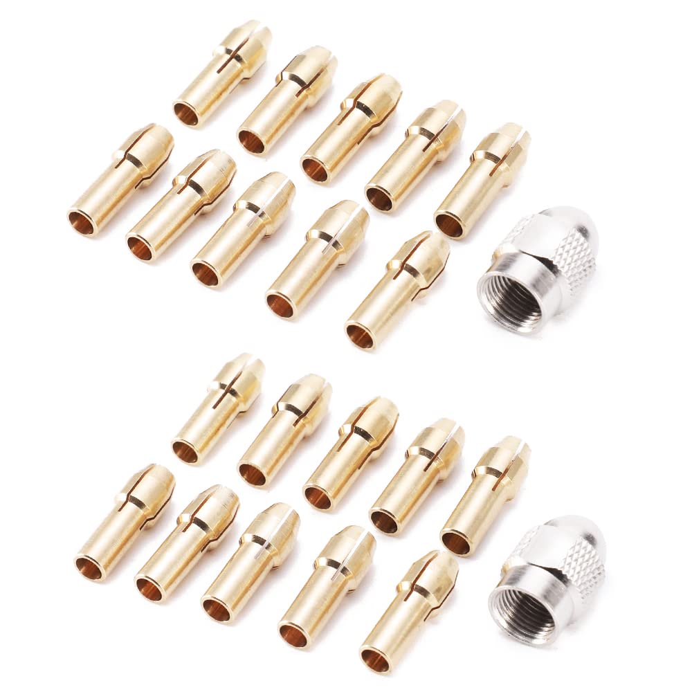 VOANZO 22 Pcs Collet Set for Dremel & Rotary Tools: 12 Collets (0.5mm-3.2mm) & 1 Nut, Brass Material, Compatible with Most Rotating Tools