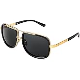 FEISEDY Retro Trendy Aviator Sunglasses Women Men Classic Vintage Square Sunglasses 70s Large Metal Shades B2321