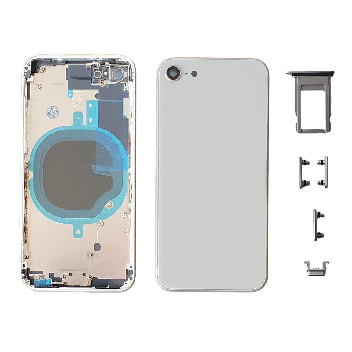 Smartex® Back cover Housing + Frame compatibile with iPhone 8 | Rear Shell NO LOGO, NO PRE-INSTALLED COMPONENTS (Silver)