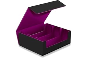 SUPERAIMI 1800+ Trading Card Storage Box, Magnetic Closure Toploaders Storage Box Hold 600+ 35PT 3"x4" Standard Toploaders, PU Leather Card Deck Boxes Fit for MTG,Sport Cards,Game Cards (Black&Purple)