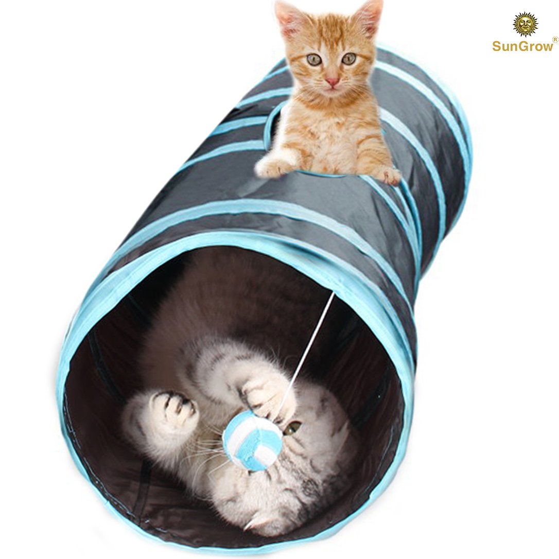 Collapsible Cat Tunnel --- Interactive Play Toy with Peep Hole and Crinkle Ball - For Hiding, Hunting and Resting - Confidence Booster & Health enhancer - Ideal for Multi-cat and Independent Play