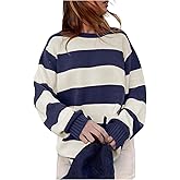 Verdusa Women's Old Money Tops Striped Sweater Color Block Long Sleeve Pullovers Sweaters Trendy Clothes