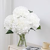 ZOES HOMDECO 4PCS Hydrangea Artificial Flowers 25" Faux Hydrangea Flowers, White Fake Hydrangeas Latex Real Touch Flowers with Stems for Home Decor Party Wedding Floral Arrangements