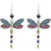 Dragonfly Crystal Dangle Earrings for Women - Rhinestone Insect Long Tail Drop Earrings