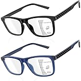 Epavouos 2 Pack Progressive Multifocus Reading Glasses Men TR90 Frame Lightweight Trifocal Transition Computer Readers