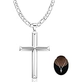 Rasetil 925 Sterling Silver Cross Necklace for Men Women with 4.5MM Stainless Steel Strong Durable Figaro Chain 18K White Gold Plated Crucifix Pendant Necklace Jewelry 16-28 Inches