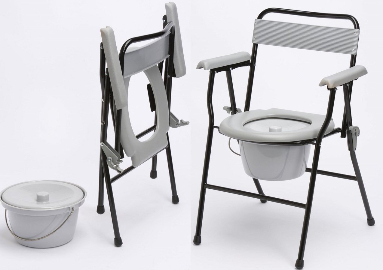 Z-TecLightweight Steel Folding Commode with Bed Pan, Bucket & Lid