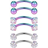 Ruifan 3PRS 16G 3/8" (10MM) Stainless Steel 3mm CZ/Gems/Ball Curved Barbell Eyebrow Tragus Lip Belly Ring Piercing Jewelry - Rainbow