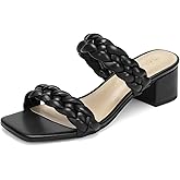 DOBOLIN Wide Width Chunky Heels for Women Braided Dressy Sandals Square Open Toe Summer Shoes