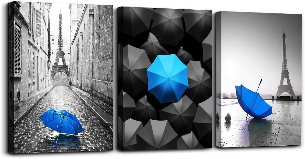 Black and white Eiffel Tower Canvas wall art for living room bathroom Wall Decor bedroom wall Artworks Pictures blue watercolor painting Canvas art 12