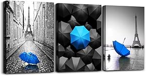 Black and white Eiffel Tower Canvas wall art for living room bathroom Wall Decor bedroom wall Artworks Pictures blue watercolor painting Canvas art 12