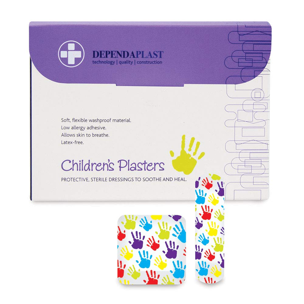 Dependaplast Children's Washproof Plaster - Fun Designs, Sterile, Low-Allergy, Breathable, Assorted (Pack of 100)