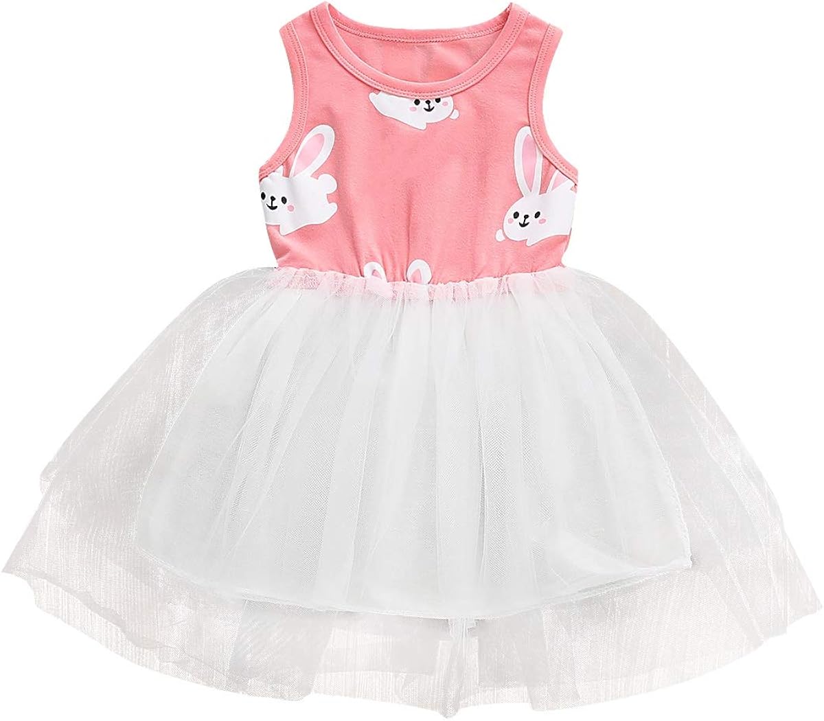 Kids Baby Girls Rabbit Print Mesh Dress Sleeveless Casual Party