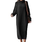YUNZSXJY Women's Turtleneck Sweater Midi Dress Long Sleeve Ribbed Knit Maxi Pullover Sweater Dress Loose Fit Fall Knit Dress