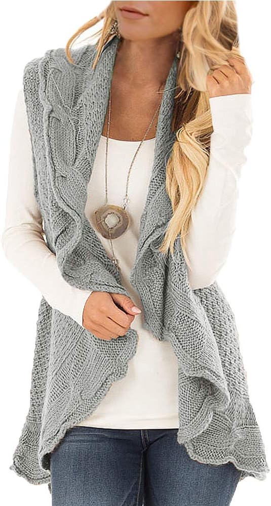 Womens Sweater Vest Plus Size Cable Knit Open Front Draped Cardigan Lapel Shawl Coats Outwear