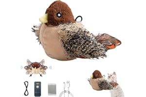 OARTWAY Chirping Bird Cat Toy Flapping Wings, Simulated Chirping Bird Cat Toy, Rechargeable Interactive Cat Toys, Flapping Bird Cat Toy with Remote Control & Catnip, for Bored Indoor adult Cats (Sparrow)