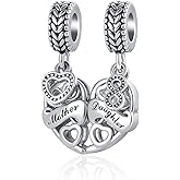 QeenseKc Mother Daughter Son Dangle Charm 2pcs Heart Love Puzzle Set Bead for Pandora Bracelet