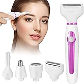 Electric Bikini Trimmer and Shaver for Women - 4 in 1 Waterproof Electric Razor- Rechargeable Pubic Hair Trimmer and Facial Hair Remover for Legs, Body, Underarm, Face, Eyebrow